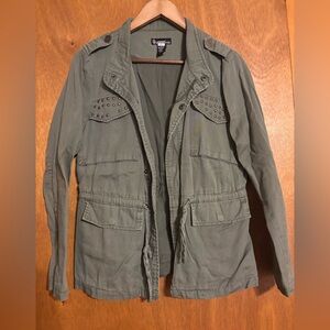 Olive Utility Jacket with Stud Details and Cinch Waist